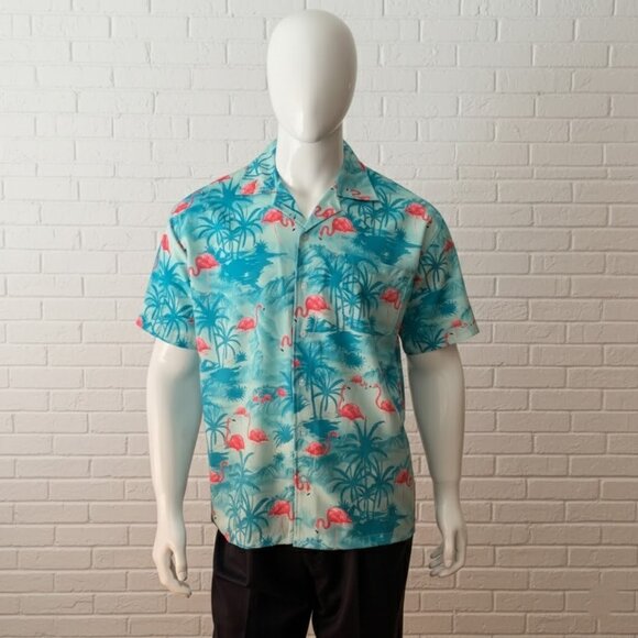 Hawaiian Flamingo Print Button Down Short Sleeve Shirt - Picture 3 of 10